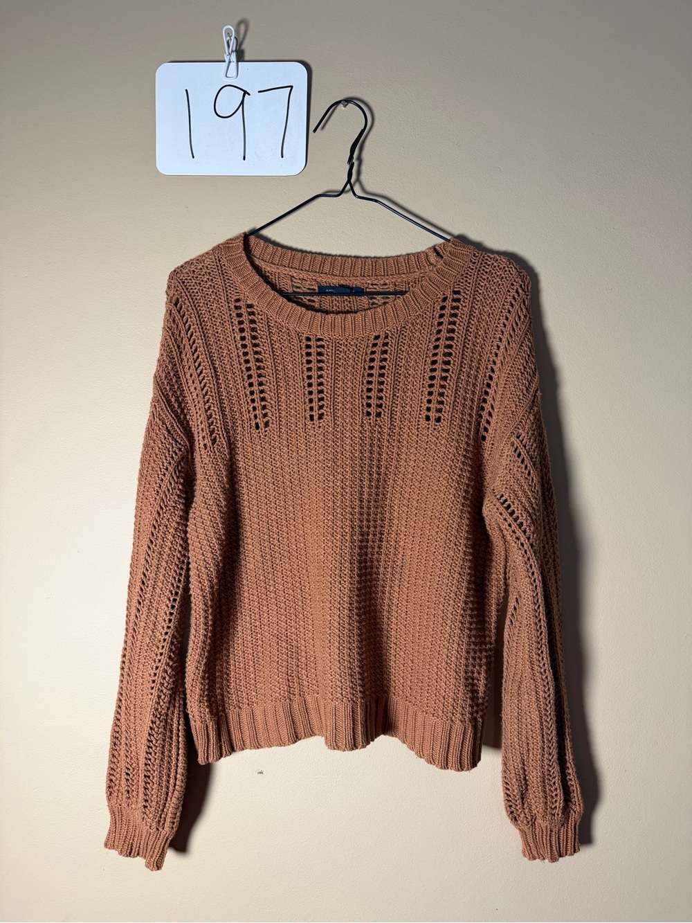 American Eagle Outfitters Open-Knit Crewneck Sweater in Rusty Brown